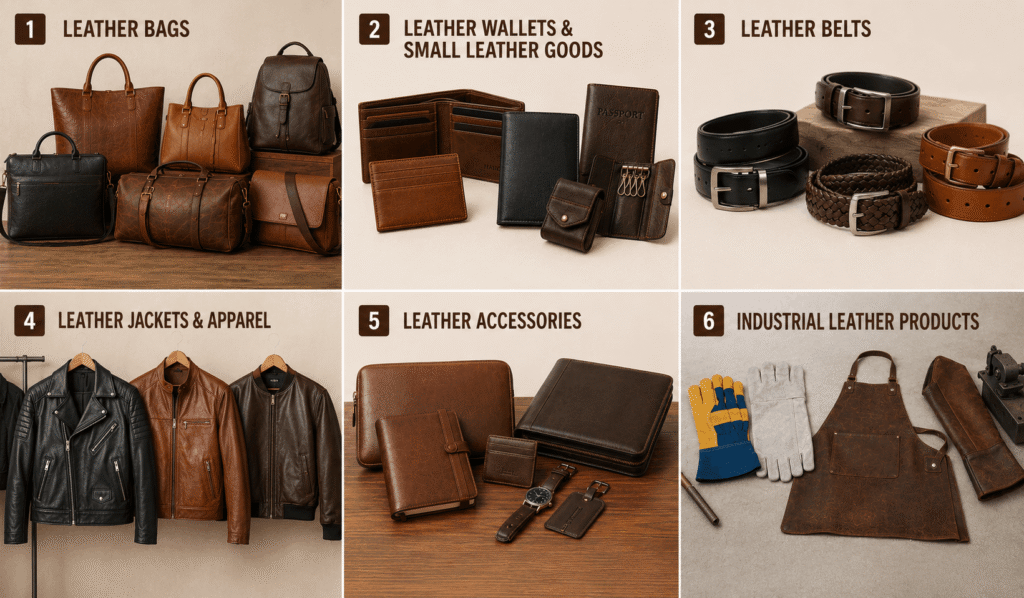 We manufacture and export a varieties of leather goods and accessories from India