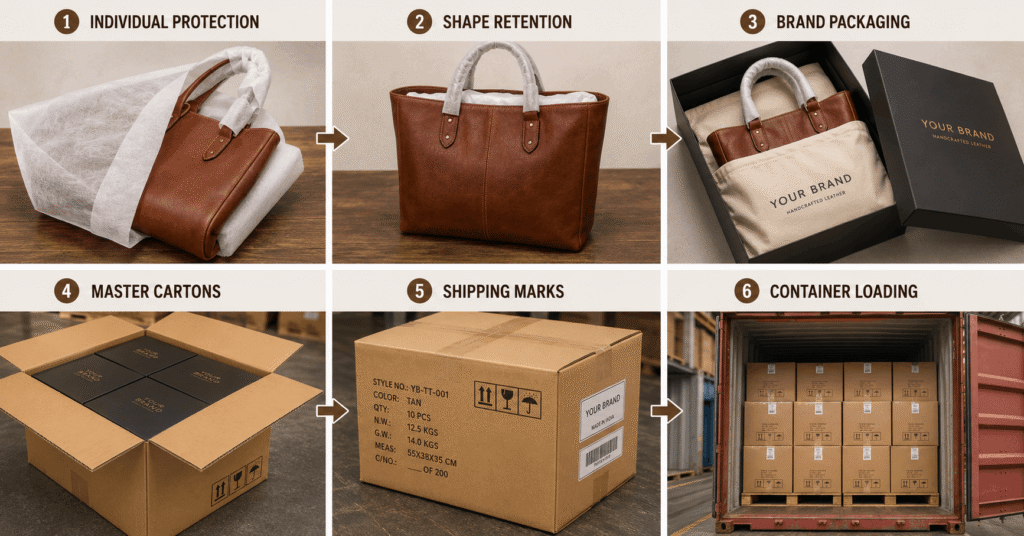Leather goods packaging for export