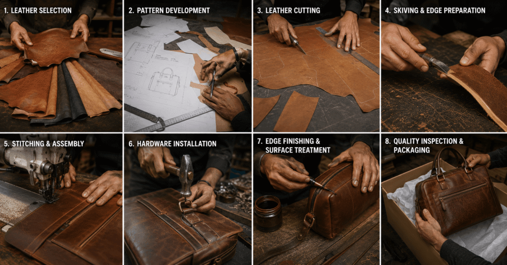 Leather goods manufacturing process