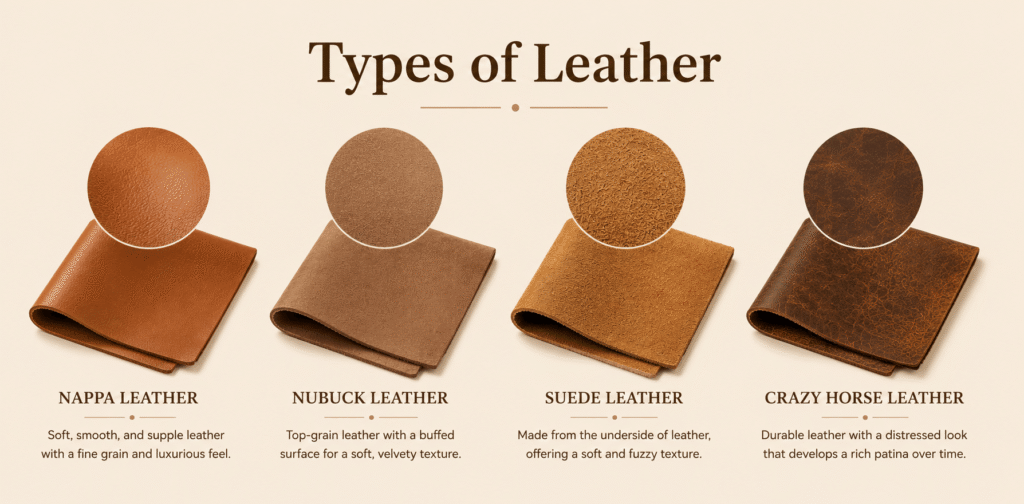 Different leather types and finishes explained
